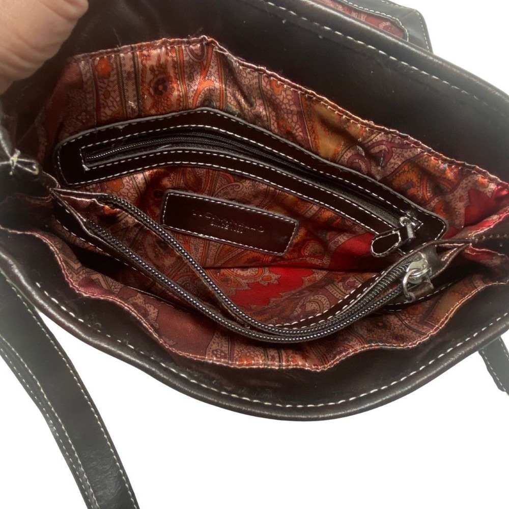 Tignanello Brown‎ Tweed Leather Trim Satchel Shoulder Crossbody Bag - Picture 10 of 12